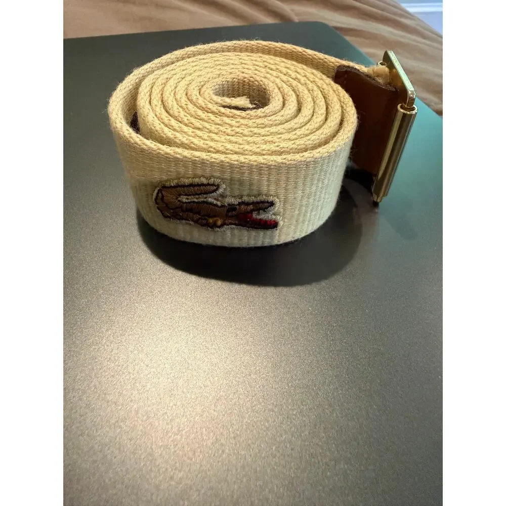 VTG 70's 80's Izod Lacoste Reversible Surcingle Belt Made in Italy Stripe Canvas